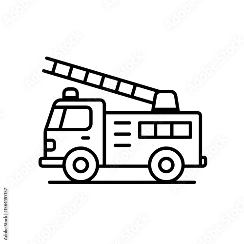Fire truck icon with ladder and siren — outline version