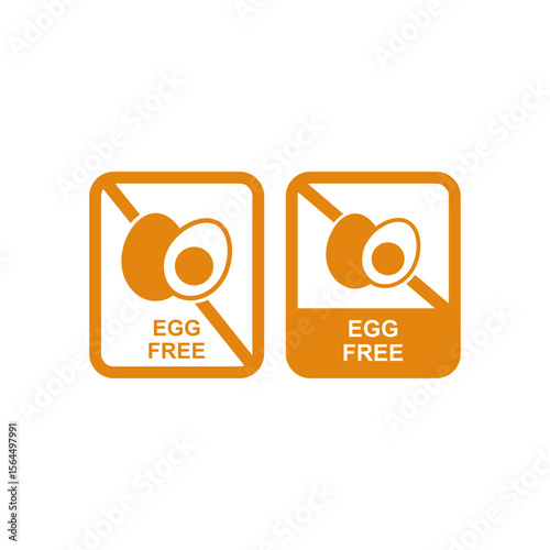Egg-free allergy warning label. Food product icon for dietary restrictions, vegans, and healthy eating.