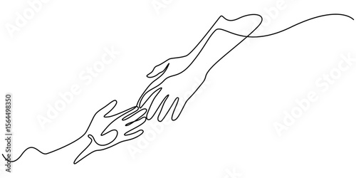 two hands reaching out towards each other continuous one line drawing, Single line drawing of romantic or helping concept. Minimalist sketch vector illustration, Fragment of a painting. pro vector.