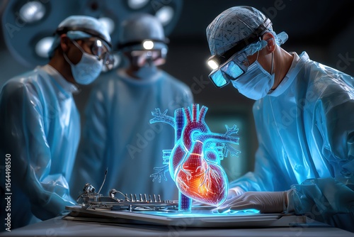 Surgeons performing advanced heart surgery using innovative technology in a modern operating room.