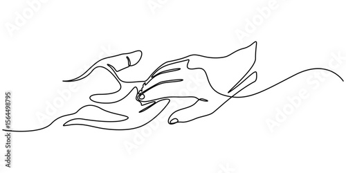 two hands reaching out towards each other continuous one line drawing, Single line drawing of romantic or helping concept. Minimalist sketch vector illustration, Fragment of a painting. pro vector.