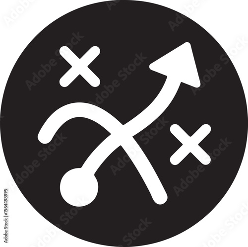 Silhouette icon of strategy arrows in a circle, symbolizing planning, process flow, direction, and strategic movement.