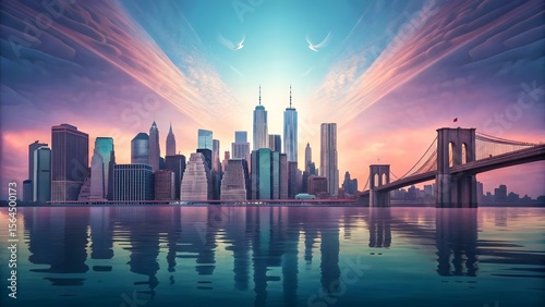 Serene Sunrise over Manhattan Skyline A Dreamlike Cityscape