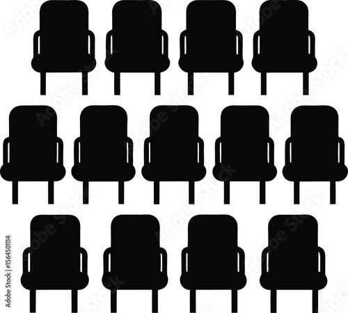 Black & White Vector Graphic of Empty Armchairs: Waiting Room, Office Furniture, Seating Illustration
