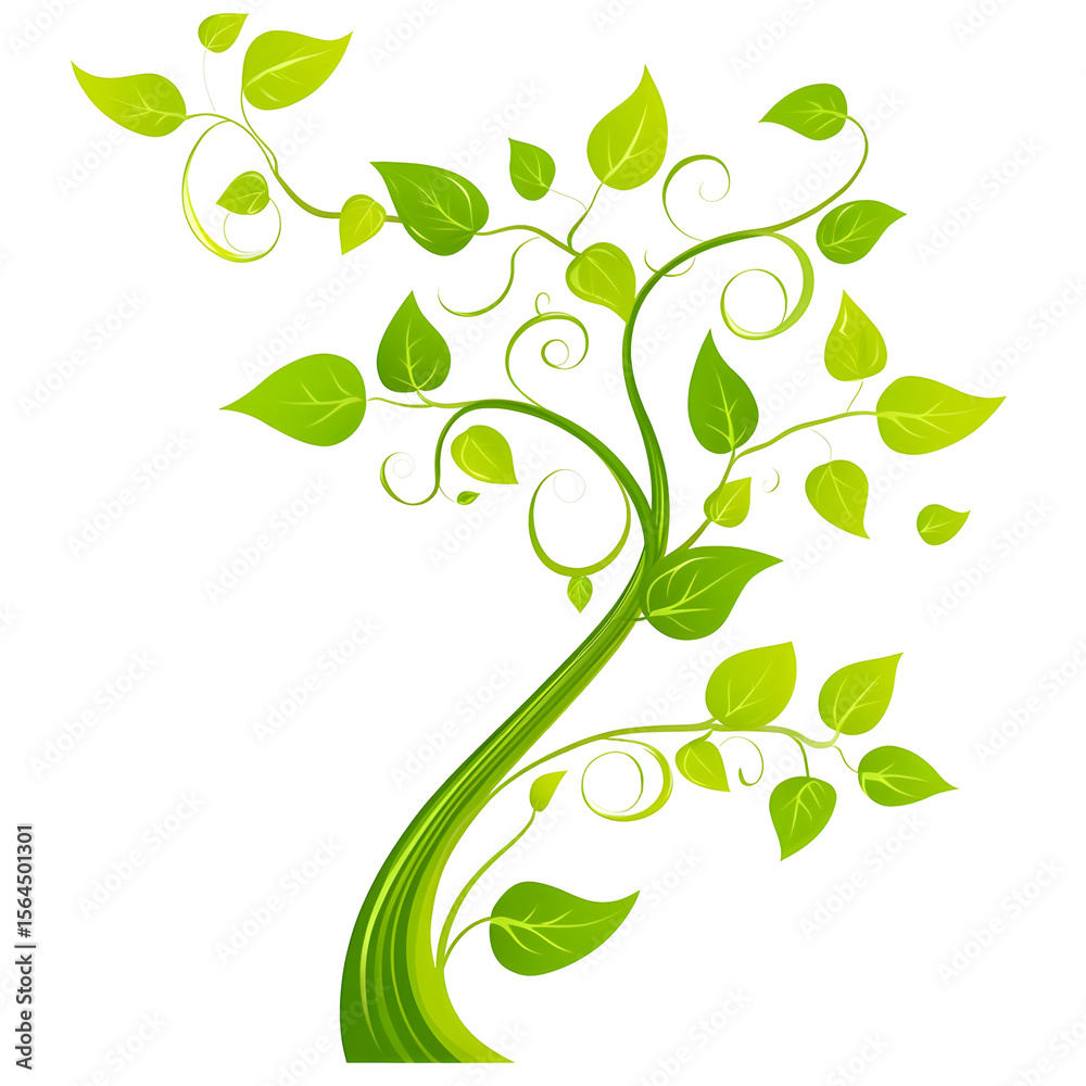 Obraz premium Stylized Vibrant Green Tree with Decorative Swirls on a Clean Black Background