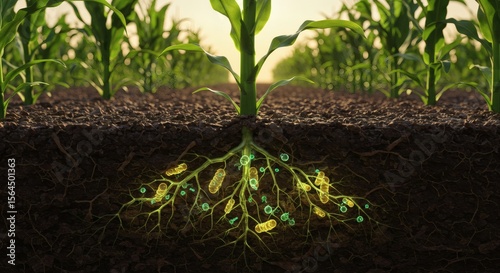 A science-inspired plant biology scene displaying thriving area crops.