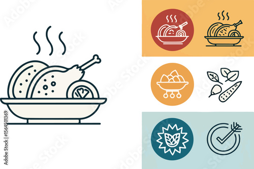 Chicken Tikka vector design, Chicken Tikka Logo and icon design, Set of Chicken Skewer vector design