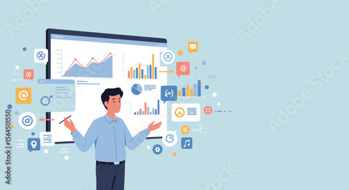 Business presentation with analytics and data visualization for strategic planning