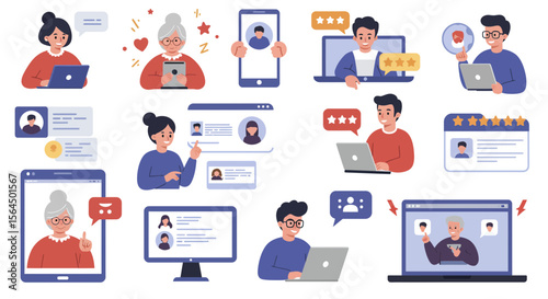 Diverse digital interaction: People connecting through social media and online feedback