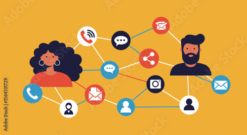 Social media connection and communication concept of people network diagram