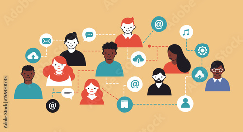 Concept of social network and communication with connected people through digital devices