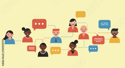 Diverse team communication: interconnected individuals sharing ideas and information