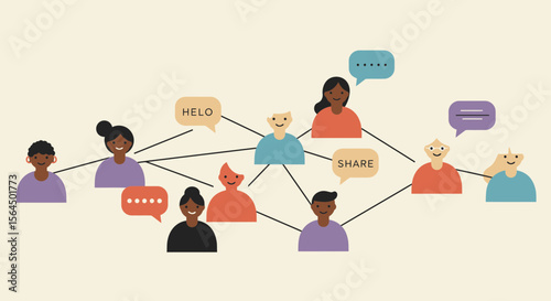 Illustration of interconnected diverse people communicating and sharing information