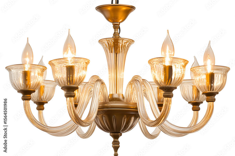 Fototapeta premium Elegant crystal chandelier with multiple lights illuminating a dark background