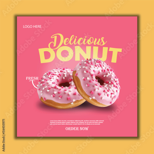 Bright Pink Donut Advertisement Featuring Freshly Baked Sweet Treats