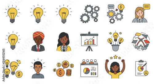Diverse Business and Finance Concepts: Illustration of Ideas, Teamwork, and Growth Strategies
