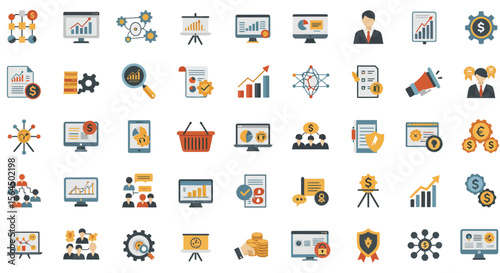 Business and Finance Icons Collection: Diverse Representation of Financial Data and Analytics