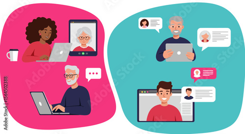 Diverse people engaging in video conferences illustrating remote communication solutions