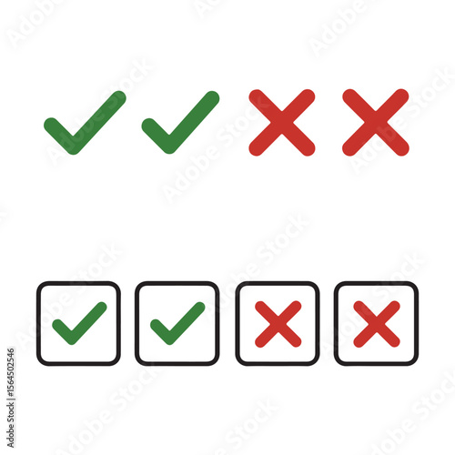 Green checkmarks and red crosses yes no correct incorrect