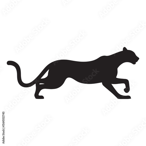 A sleek black silhouette of a panther in motion on a white background