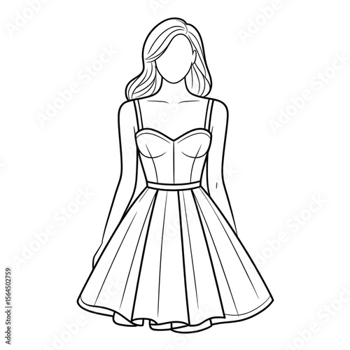 Beautiful line drawing of a mini dress coloring page