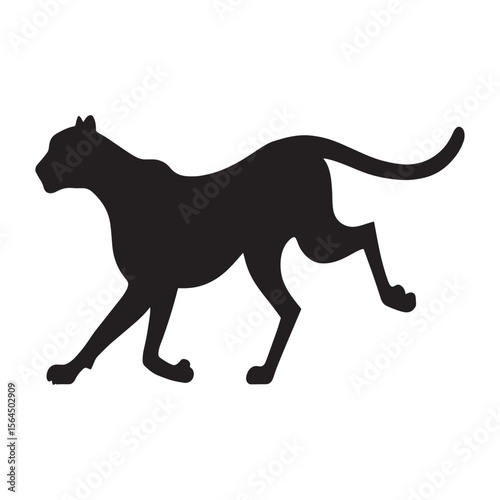 Graceful black silhouette of a cheetah in motion on a white background