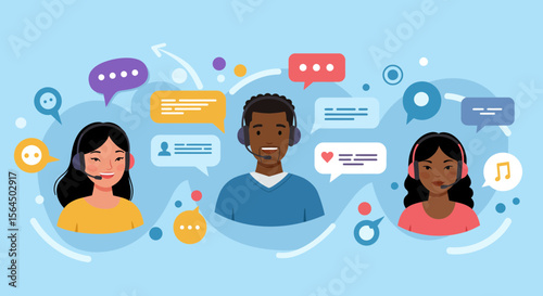 Diverse customer support team providing assistance through online communication channels