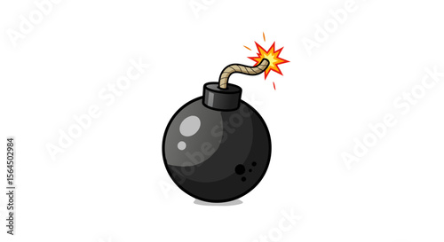 Cartoon Bomb with Lit Fuse Round Black Bomb Exploding 3D Bomb with Sparks – Bold Vector Design for Adventure or Danger Concepts 