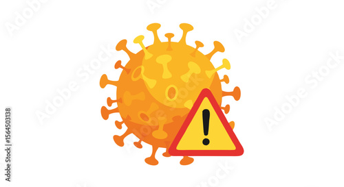 Vector of Virus or Disease Particle with Warning Triangle for Health Alert Dangerous Virus Illustration with Warning Triangle for Health and Safety