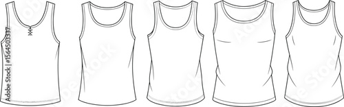 Flat technical fashion CAD drawing of women tank tops front and back view perfect for apparel design vector illustration template