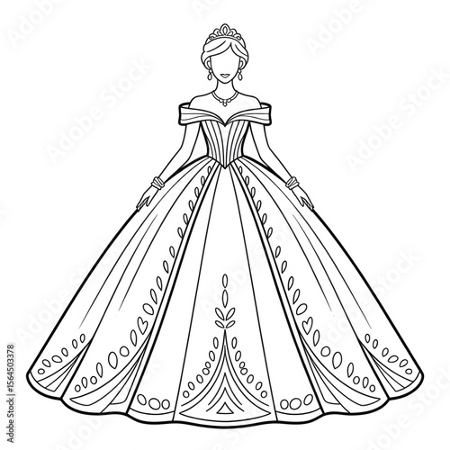 Beautiful line drawing of a ball gown dress illustration vector