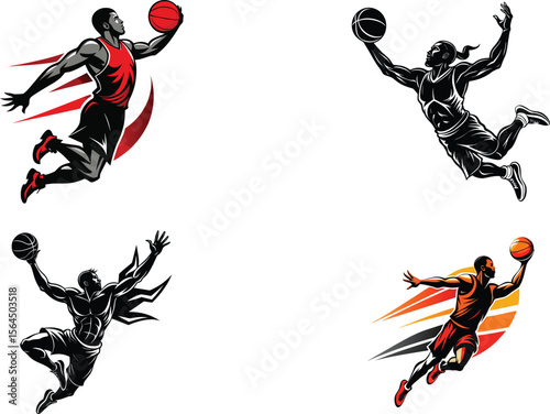 Pack of silhouettes basketball players vector