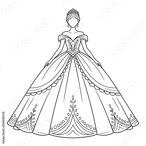 Ball gown dress line drawing coloring page