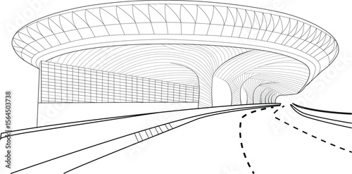 Modern line art of Chhatrapati Shivaji International Airport Terminal 2, Mumbai. A conceptual vector illustration highlighting contemporary airport architecture.