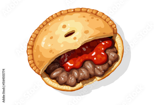 Meat pie with sauce on a white background  