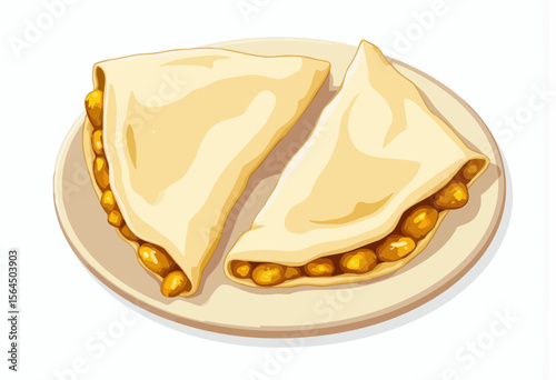 Two stuffed pastries on a plate with golden filling  