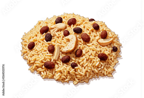 Rice dish with nuts and dried fruits in a decorative pile  
