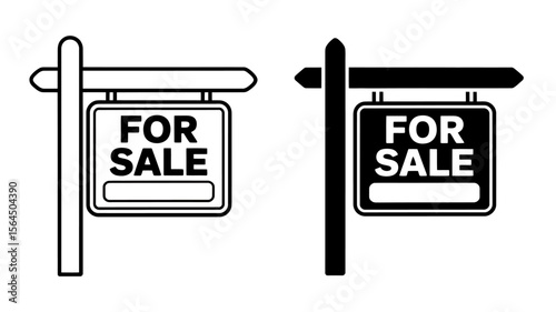 Vector Two for sale signs one black and white outline and one solid black