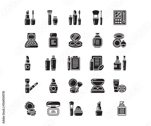 Flat Black Makeup & Cosmetic Icons: Beauty Product Vector Set