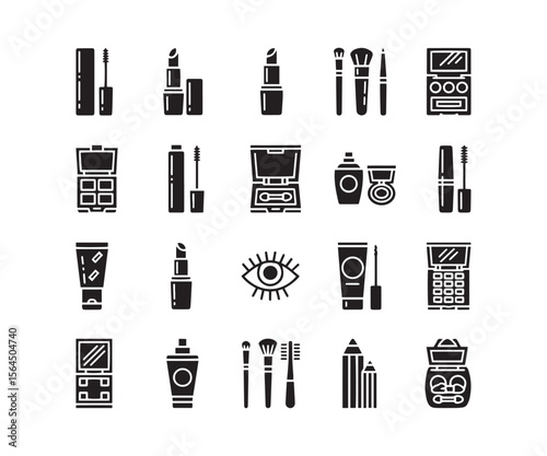 Flat Black Makeup & Cosmetic Icons: Beauty Product Vector Set