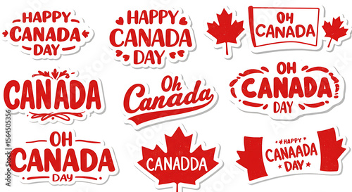 Celebrating Canada Day with a vibrant sticker set showcasing festive maple leaves and patriotic 