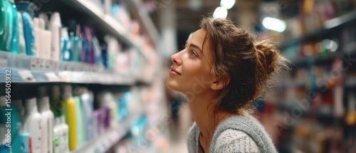 Woman shopping for personal care products in a supermarket