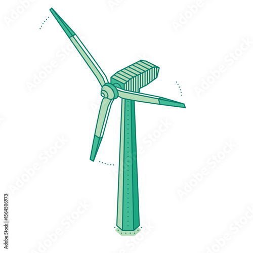 Isometric wind turbine. Renewable energy, clean power generation, and sustainable technology for eco friendly electricity production. Illustration.