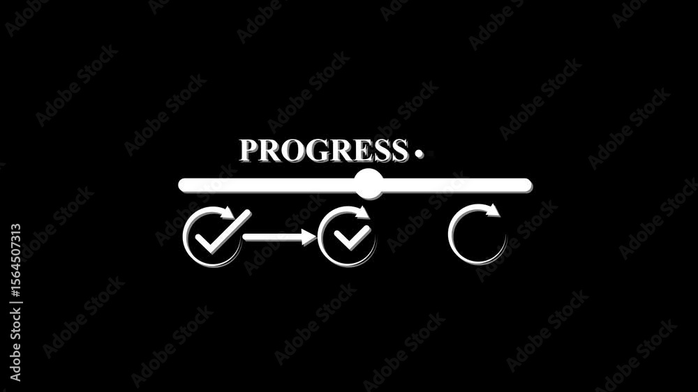 Progress indicator with checkmarks, status update, completion, task ...