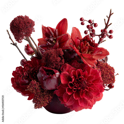 A striking red flower arrangement on transparent background