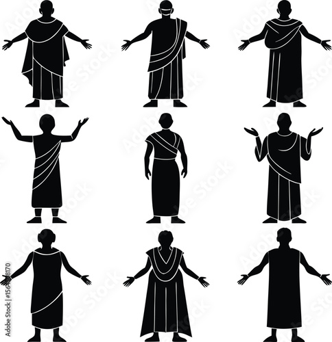 Ancient Greek Toga Silhouettes: Vector Illustration of Classical Roman Clothing Styles
