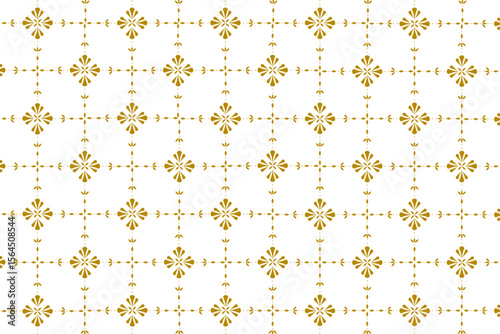 Thai silk pattern, gold, yellow, wallpaper and textile products, traditional ethnic Thai handwoven fabric, carpet, wallpaper, clothing, sarong, batik, print, background, vector illustration.