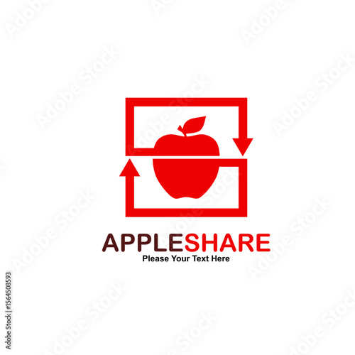 Apple share logo. Red fruit icon within a dynamic arrow loop, symbolizing exchange, sharing, healthy communities, or technology.