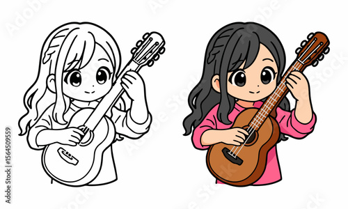 woman playing acoustic guitar coloring page for kids