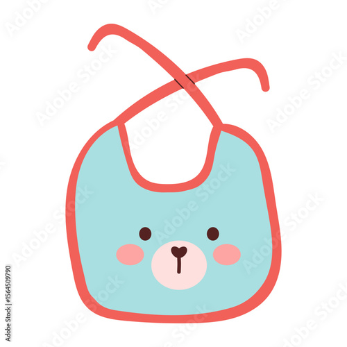 Cute baby bib for feeding for newborn baby isolated on white vector hand drawing illustration .Baby bib cartoon icon .Newborn kids nursery accessory objects